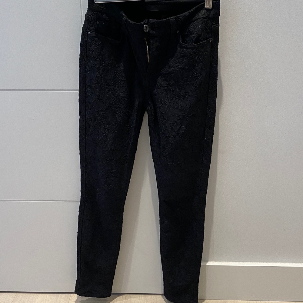 7 For All Mankind Women's Black Lace Skinny Jeans